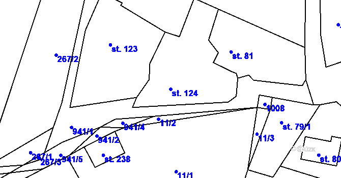 Parcela st. 124 v KÚ Boleboř, Katastrální mapa