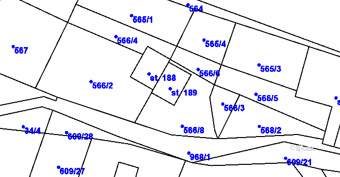 Parcela st. 189 v KÚ Boleboř, Katastrální mapa