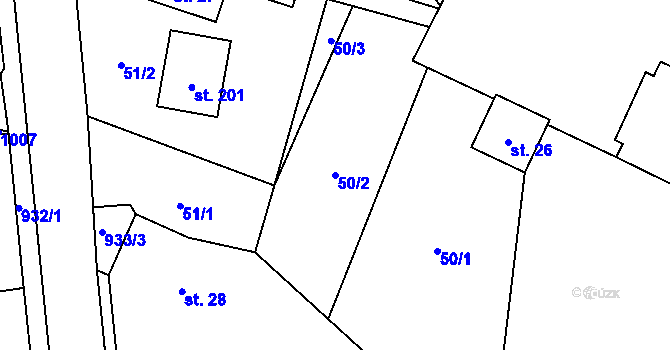 Parcela st. 50/2 v KÚ Boleboř, Katastrální mapa
