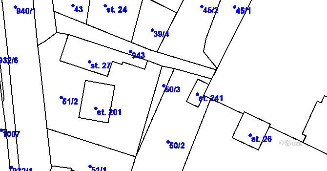 Parcela st. 50/3 v KÚ Boleboř, Katastrální mapa
