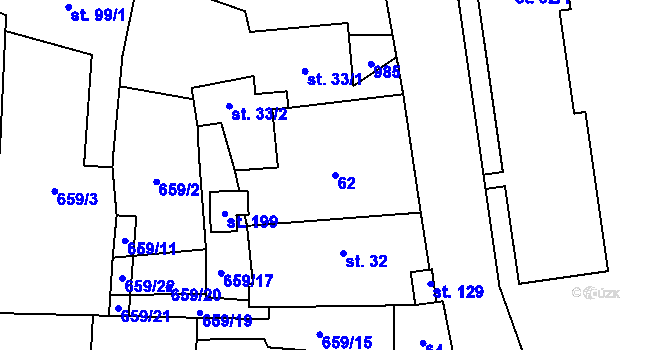 Parcela st. 62 v KÚ Boleboř, Katastrální mapa