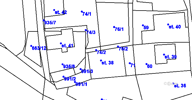 Parcela st. 74/2 v KÚ Boleboř, Katastrální mapa