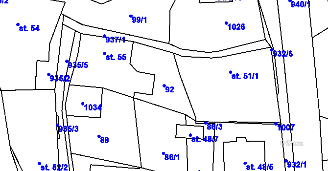 Parcela st. 92 v KÚ Boleboř, Katastrální mapa