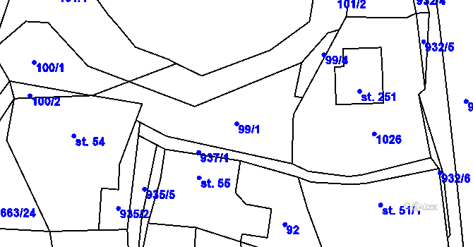 Parcela st. 99/1 v KÚ Boleboř, Katastrální mapa