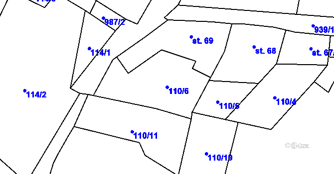 Parcela st. 110/6 v KÚ Boleboř, Katastrální mapa