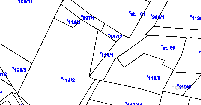 Parcela st. 114/1 v KÚ Boleboř, Katastrální mapa