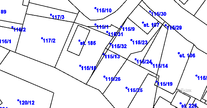 Parcela st. 115/13 v KÚ Boleboř, Katastrální mapa