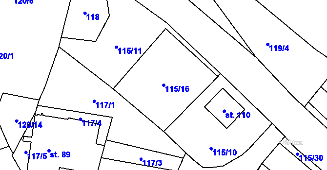 Parcela st. 115/16 v KÚ Boleboř, Katastrální mapa