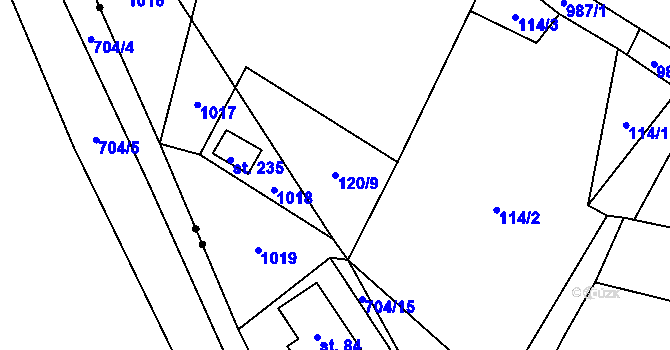 Parcela st. 120/9 v KÚ Boleboř, Katastrální mapa