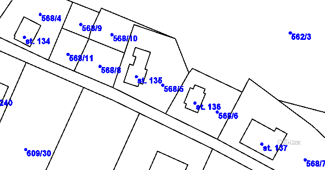 Parcela st. 568/5 v KÚ Boleboř, Katastrální mapa