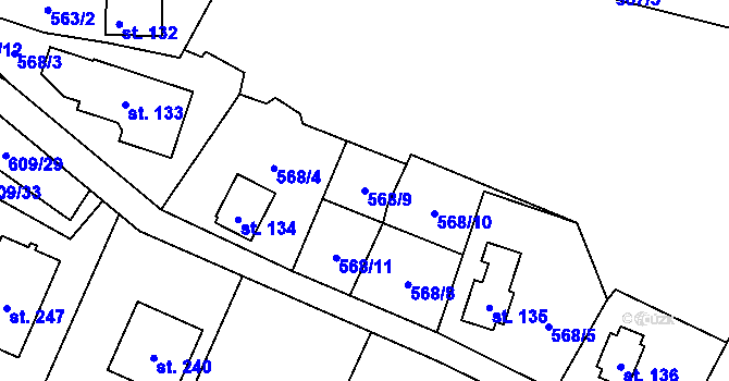 Parcela st. 568/9 v KÚ Boleboř, Katastrální mapa