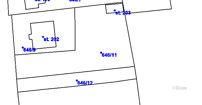 Parcela st. 646/11 v KÚ Boleboř, Katastrální mapa