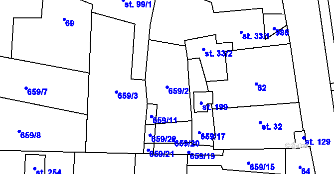 Parcela st. 659/2 v KÚ Boleboř, Katastrální mapa