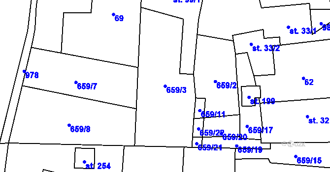 Parcela st. 659/3 v KÚ Boleboř, Katastrální mapa