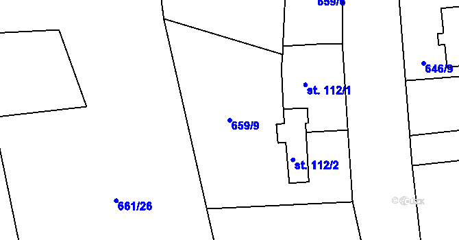 Parcela st. 659/9 v KÚ Boleboř, Katastrální mapa