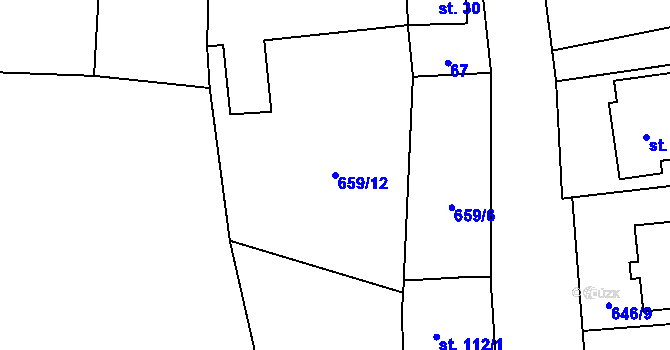 Parcela st. 659/12 v KÚ Boleboř, Katastrální mapa