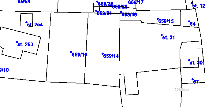 Parcela st. 659/14 v KÚ Boleboř, Katastrální mapa