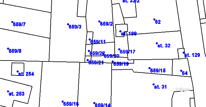 Parcela st. 659/20 v KÚ Boleboř, Katastrální mapa