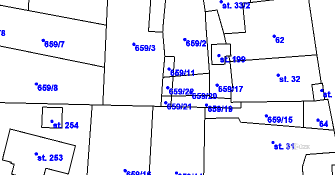 Parcela st. 659/22 v KÚ Boleboř, Katastrální mapa