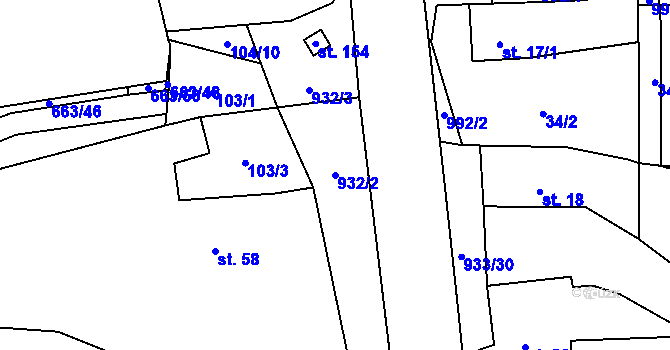 Parcela st. 932/2 v KÚ Boleboř, Katastrální mapa
