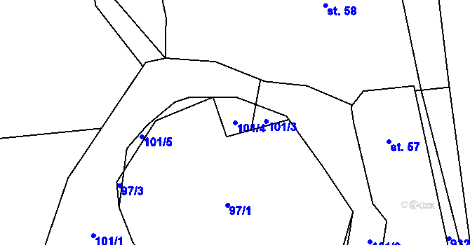 Parcela st. 101/4 v KÚ Boleboř, Katastrální mapa