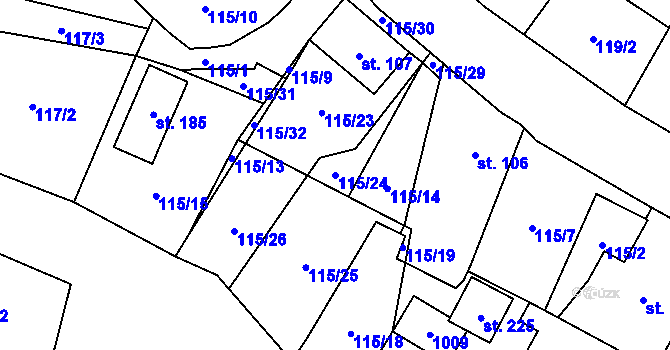 Parcela st. 115/24 v KÚ Boleboř, Katastrální mapa