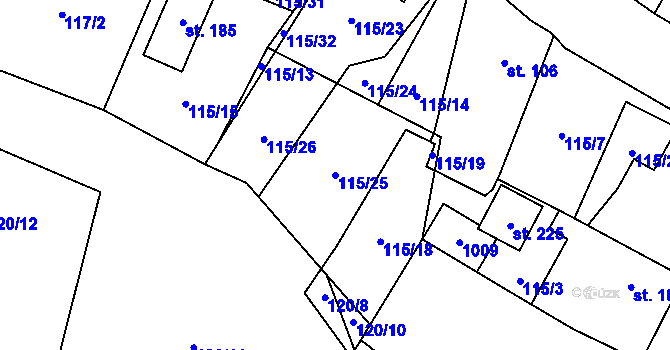Parcela st. 115/25 v KÚ Boleboř, Katastrální mapa