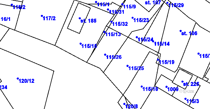 Parcela st. 115/26 v KÚ Boleboř, Katastrální mapa