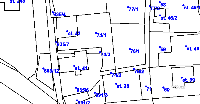 Parcela st. 74/3 v KÚ Boleboř, Katastrální mapa