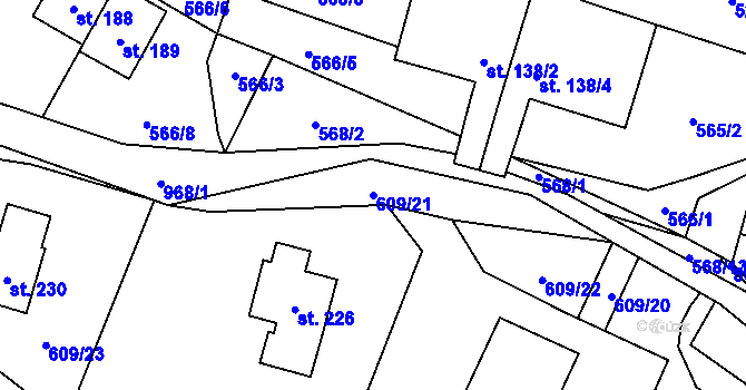 Parcela st. 609/21 v KÚ Boleboř, Katastrální mapa