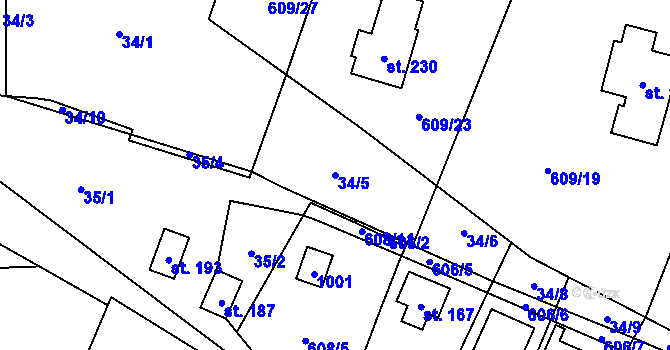 Parcela st. 34/5 v KÚ Boleboř, Katastrální mapa