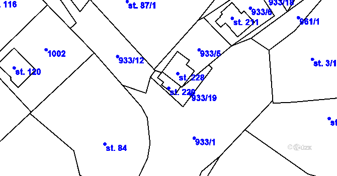 Parcela st. 229 v KÚ Boleboř, Katastrální mapa