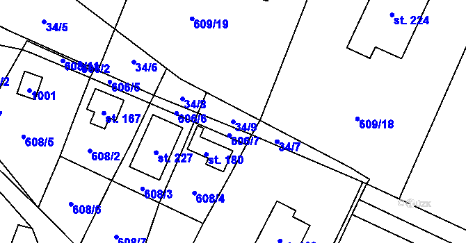 Parcela st. 34/9 v KÚ Boleboř, Katastrální mapa