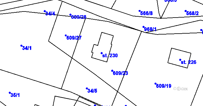 Parcela st. 230 v KÚ Boleboř, Katastrální mapa