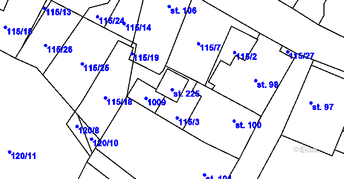Parcela st. 225 v KÚ Boleboř, Katastrální mapa