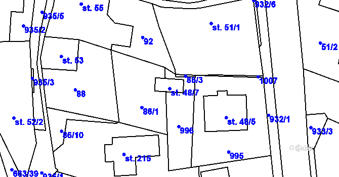 Parcela st. 48/7 v KÚ Boleboř, Katastrální mapa