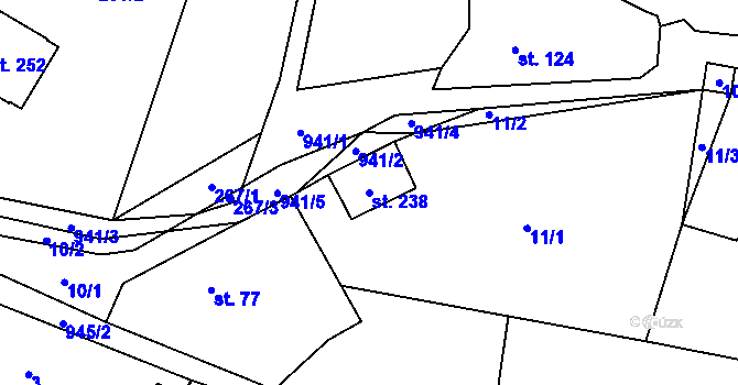 Parcela st. 238 v KÚ Boleboř, Katastrální mapa