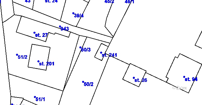 Parcela st. 241 v KÚ Boleboř, Katastrální mapa