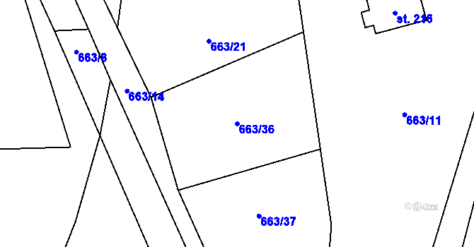 Parcela st. 663/36 v KÚ Boleboř, Katastrální mapa