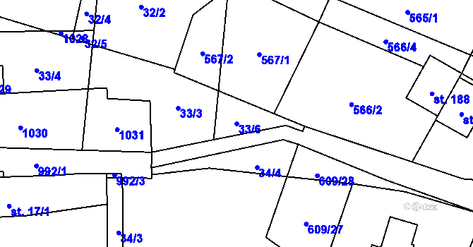 Parcela st. 33/6 v KÚ Boleboř, Katastrální mapa