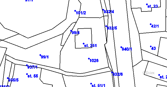Parcela st. 251 v KÚ Boleboř, Katastrální mapa