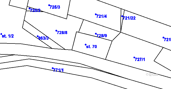 Parcela st. 70 v KÚ Orasín, Katastrální mapa