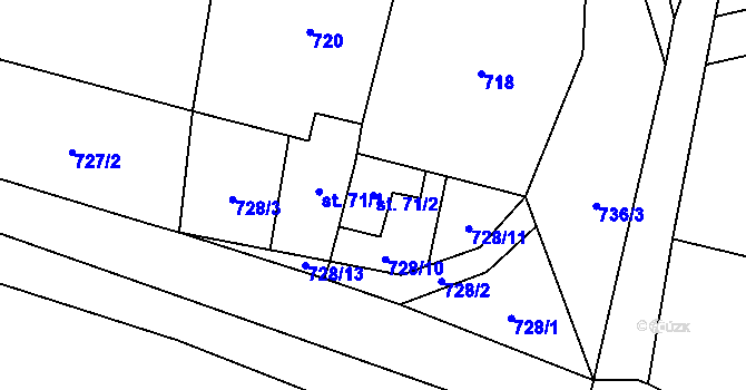 Parcela st. 71/2 v KÚ Orasín, Katastrální mapa