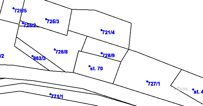 Parcela st. 728/9 v KÚ Orasín, Katastrální mapa