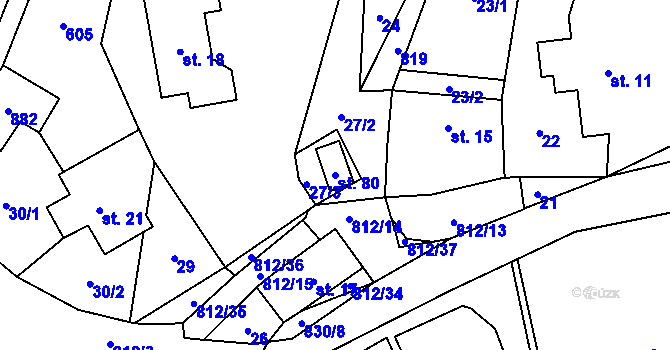 Parcela st. 80 v KÚ Orasín, Katastrální mapa