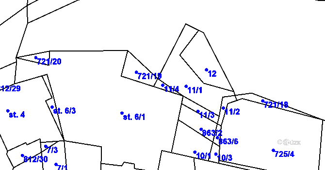 Parcela st. 11/4 v KÚ Orasín, Katastrální mapa