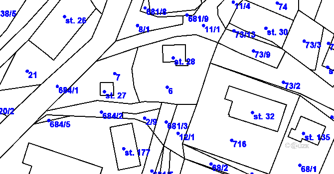Parcela st. 6 v KÚ Pyšná, Katastrální mapa