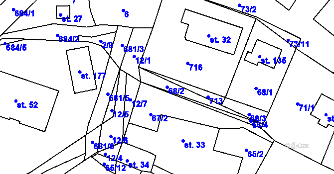 Parcela st. 68/2 v KÚ Pyšná, Katastrální mapa