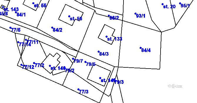 Parcela st. 84/3 v KÚ Pyšná, Katastrální mapa