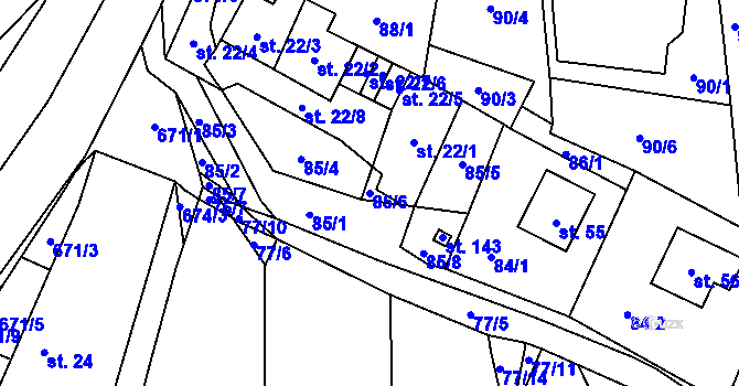 Parcela st. 85/6 v KÚ Pyšná, Katastrální mapa